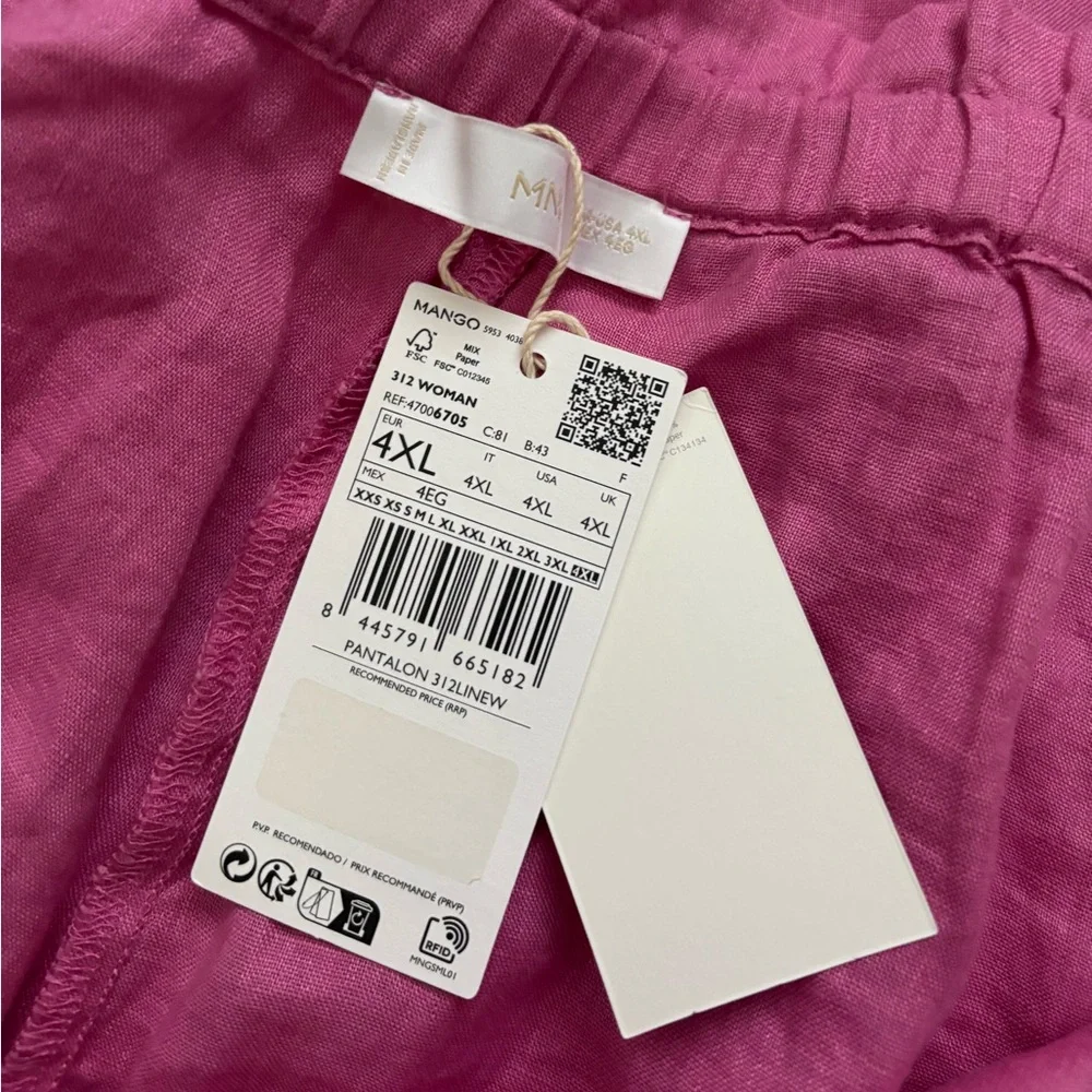 Mango Pink Linen Cropped Drawstring Pants
